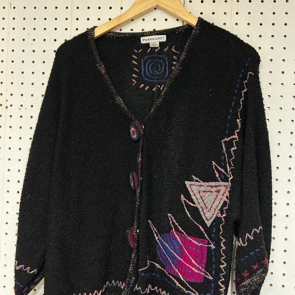 Parkhurst Black Cardigan with Pink and Purple Patterns